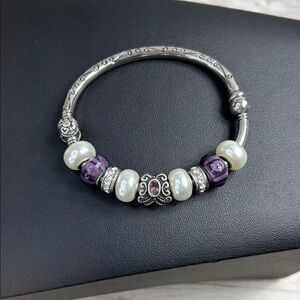 Bella Perlina Silver and Purple Charm Beaded Bracelet